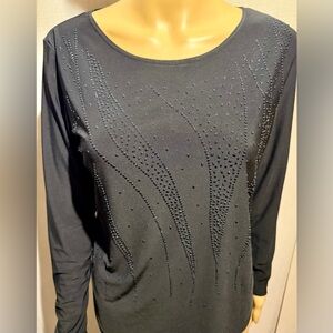 Bleaker & McDougal embellished, long sleeve , black blouse. Sz. M